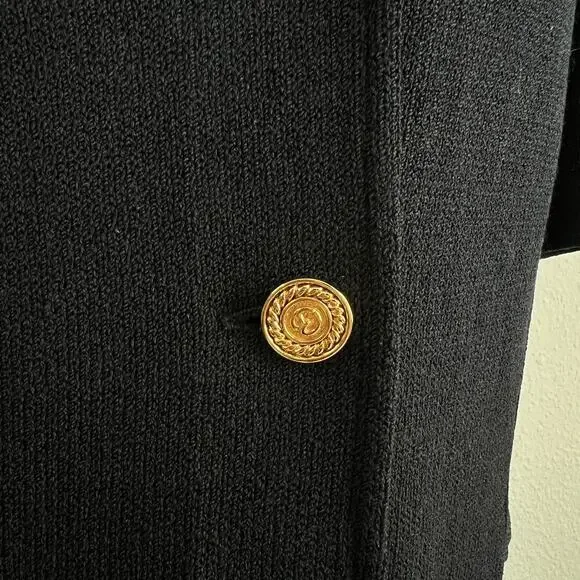 St. John Collection Knit Top Women's 12 Black Button Down Blouse Short Sleeve - Picture 3 of 8